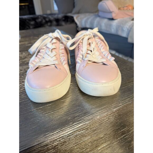 Tory Burch Sport Pink Leather Ruffle sneaker sz 9.5 EUC - Picture 3 of 8